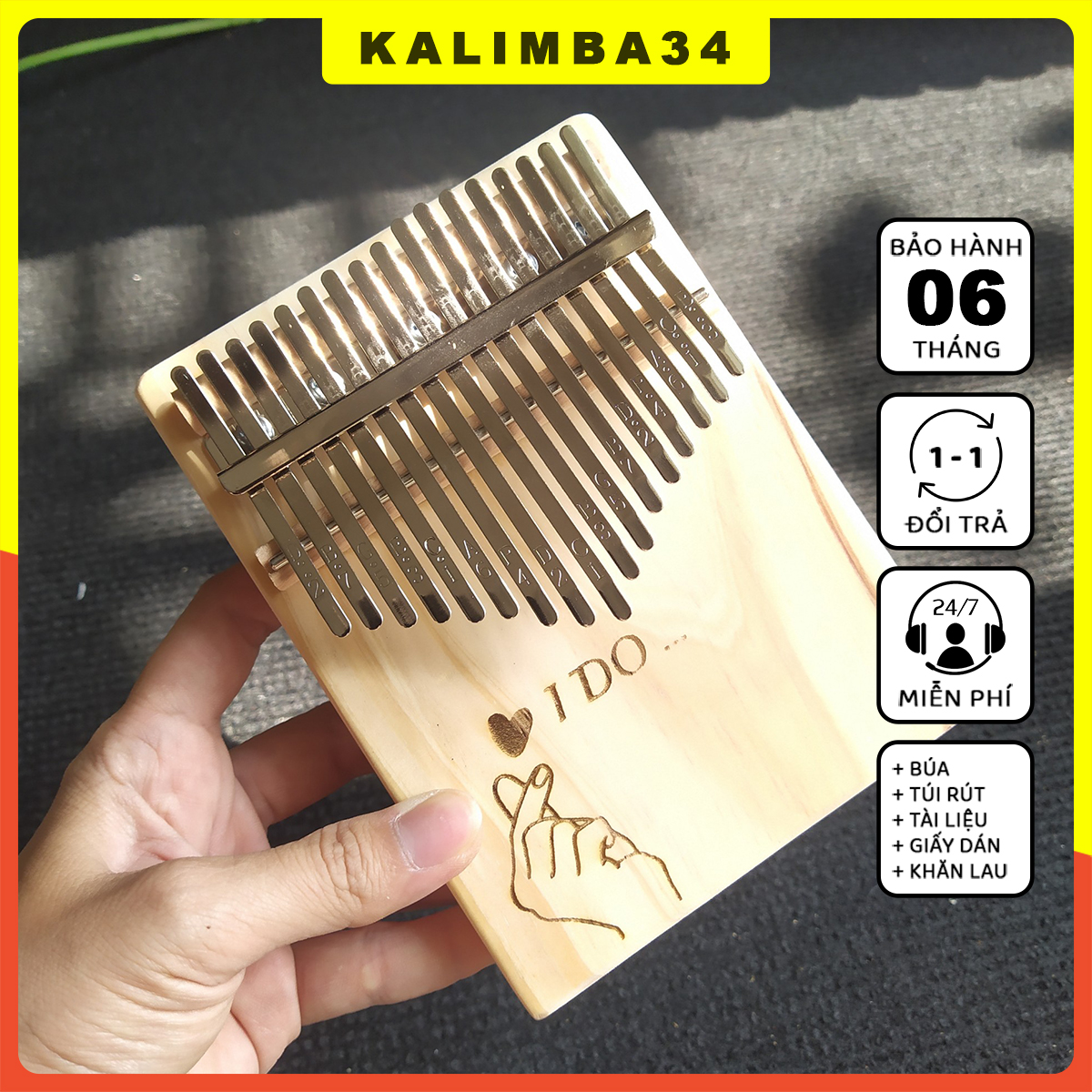 Kalimba 17 keys engraved with I DO monolithic KL34, cheap Kalimba comes with an equalizer hammer