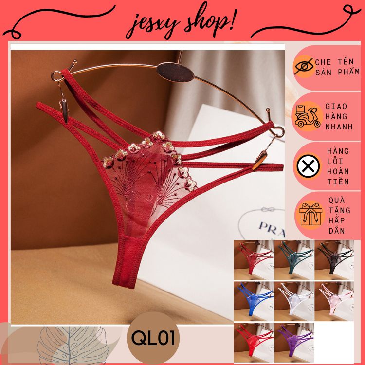 Quần lót lọt khe nữ, Quần lót sexy nữ ren thêu hoa đai ôm eo Jesxy shop QL01