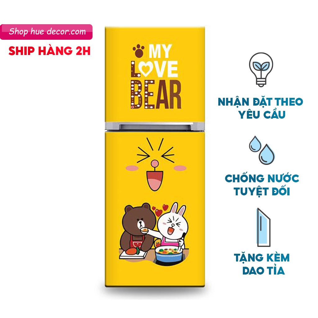 Miếng dán decal tủ lạnh - Máy lạnh - máy giặt  gấu brow siêu cute thương hiệu Huedecor-  chất liệu  cao cấp siêu bền chống nước, nấm mốc - màu sắc cá tính trẻ trung phù hợp với mọi không gian