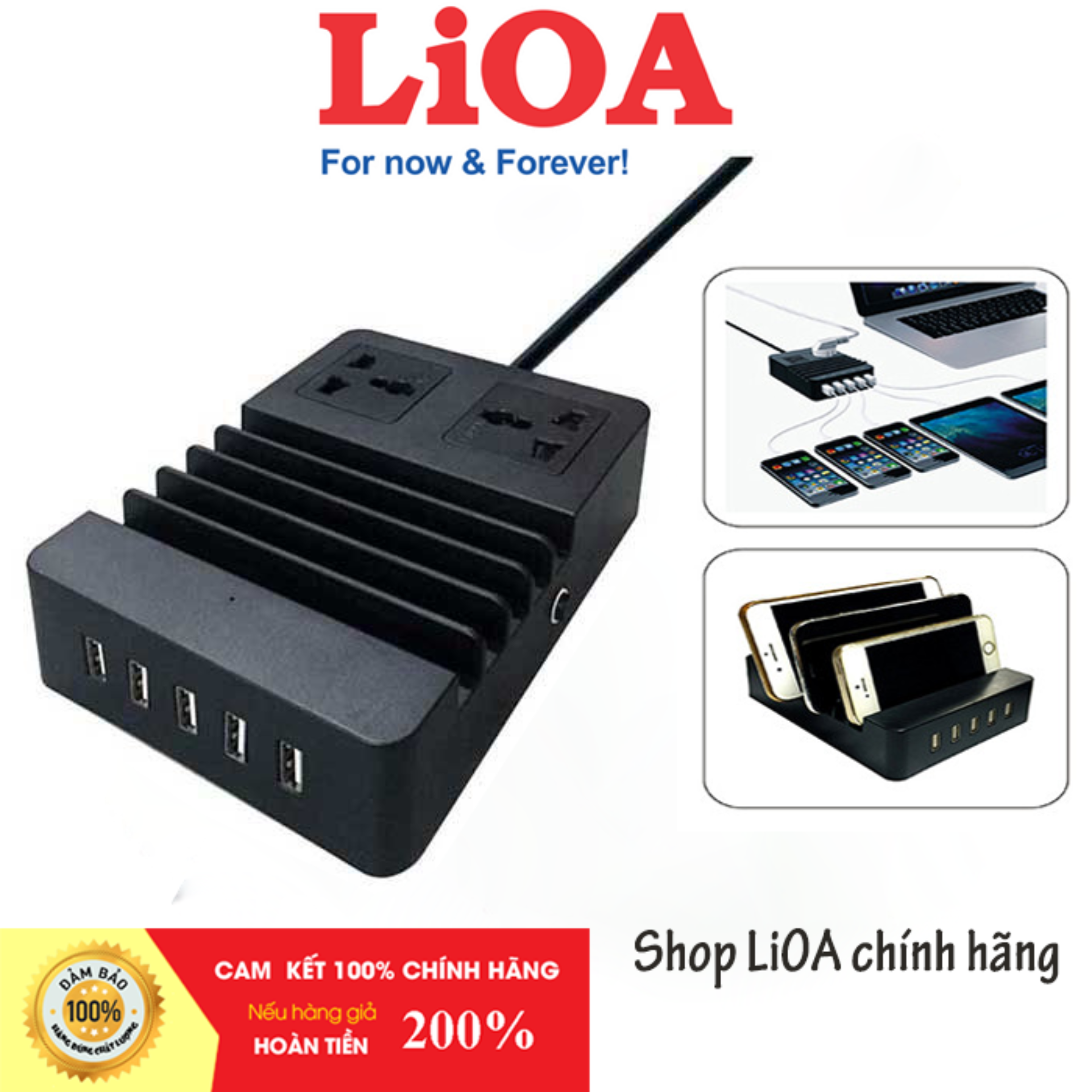 Ổ Cắm SẠC Đa Năng LIOA - Sạc Laptop, Điện Thoại, IPAD (2 Ổ Cắm, 5 Ổ USB)