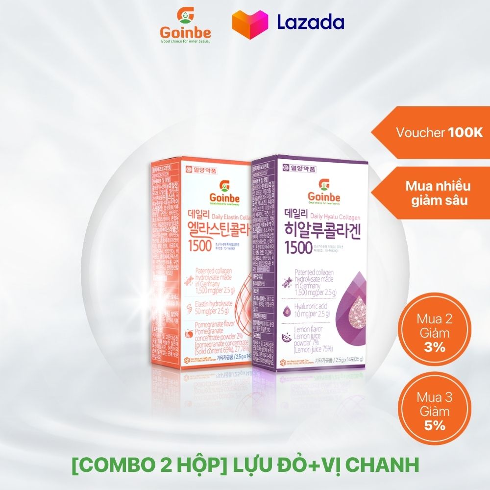 Combo 2 hộp bột uống goinbe daily collagen lựu đỏ, vị chanh 1500mg