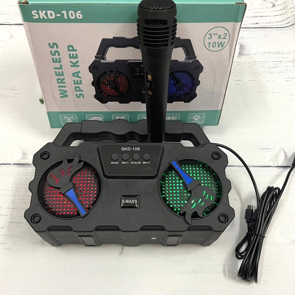 Loa bluetooth karaoke skd-106 tặng kèm mic hát có dây