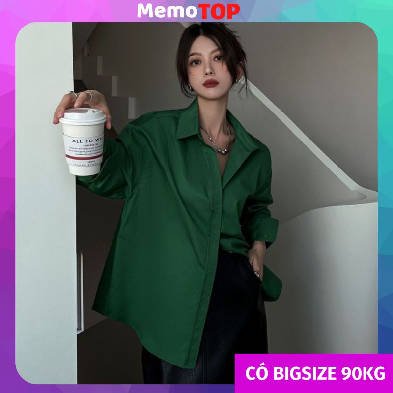 Áo Sơ Mi Tay Dài Xanh Lá Form Rộng Nam Nữ Unisex Giấu Cúc Hot Trend Street Style MEMOTOP MM03