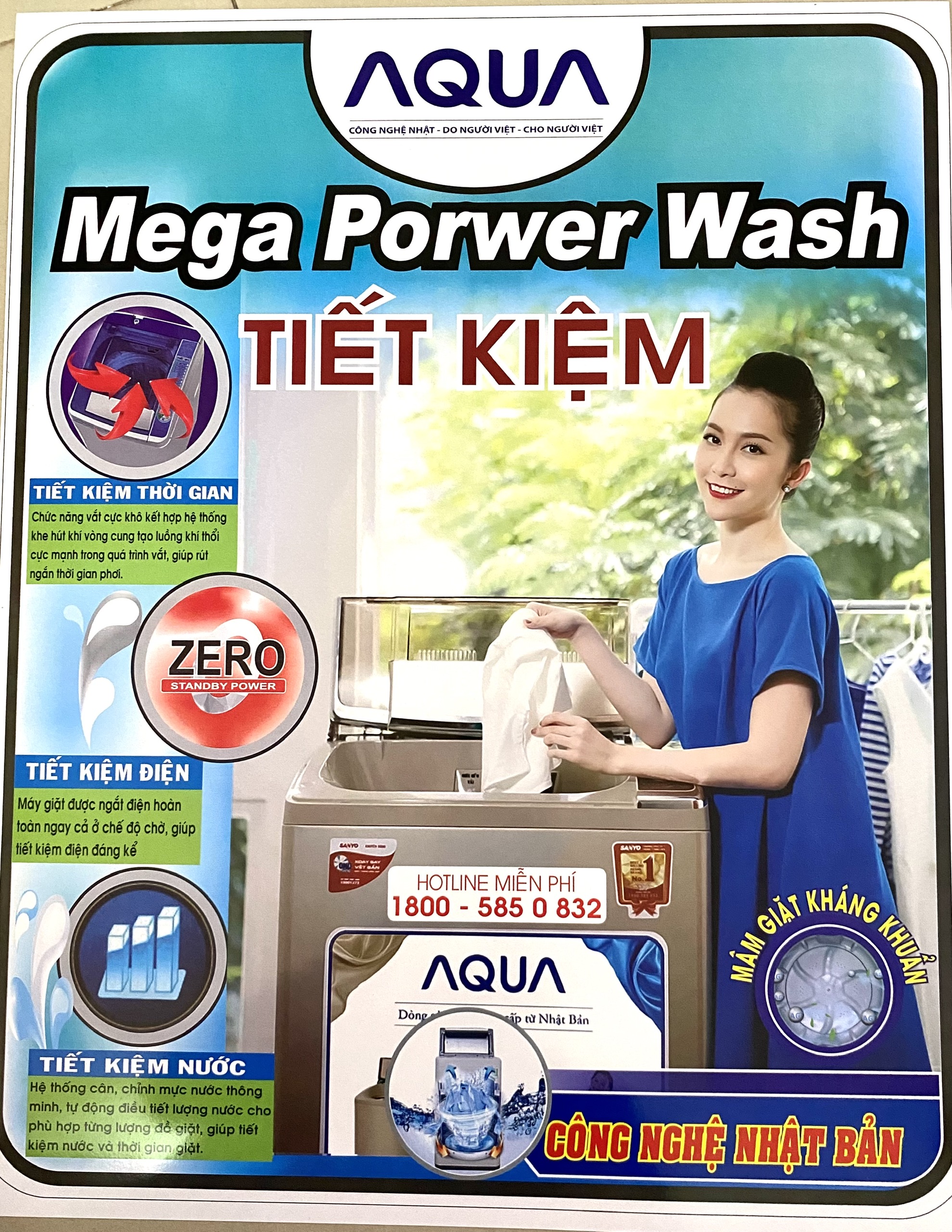 Tem dán máy giặt Sanyo Aqua chất lượng nhiều mẫu