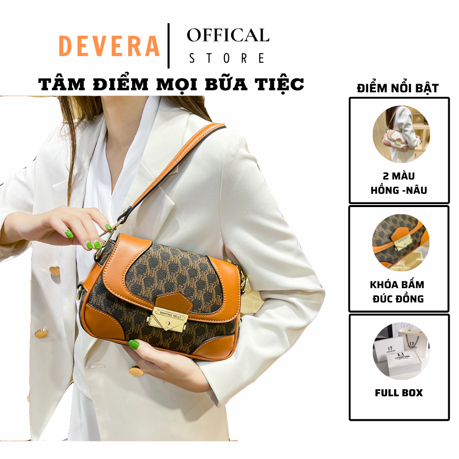 Túi xách công sở nữ vân Mk đeo chéo đeo vai DEVERA khóa đúc đồng nguyên khối sang trọng