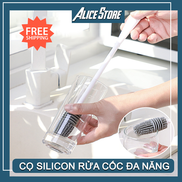 Cọ silicon rửa cốc chén, bình sữa đa năng tiện lợi - Cọ cán dài rửa bình