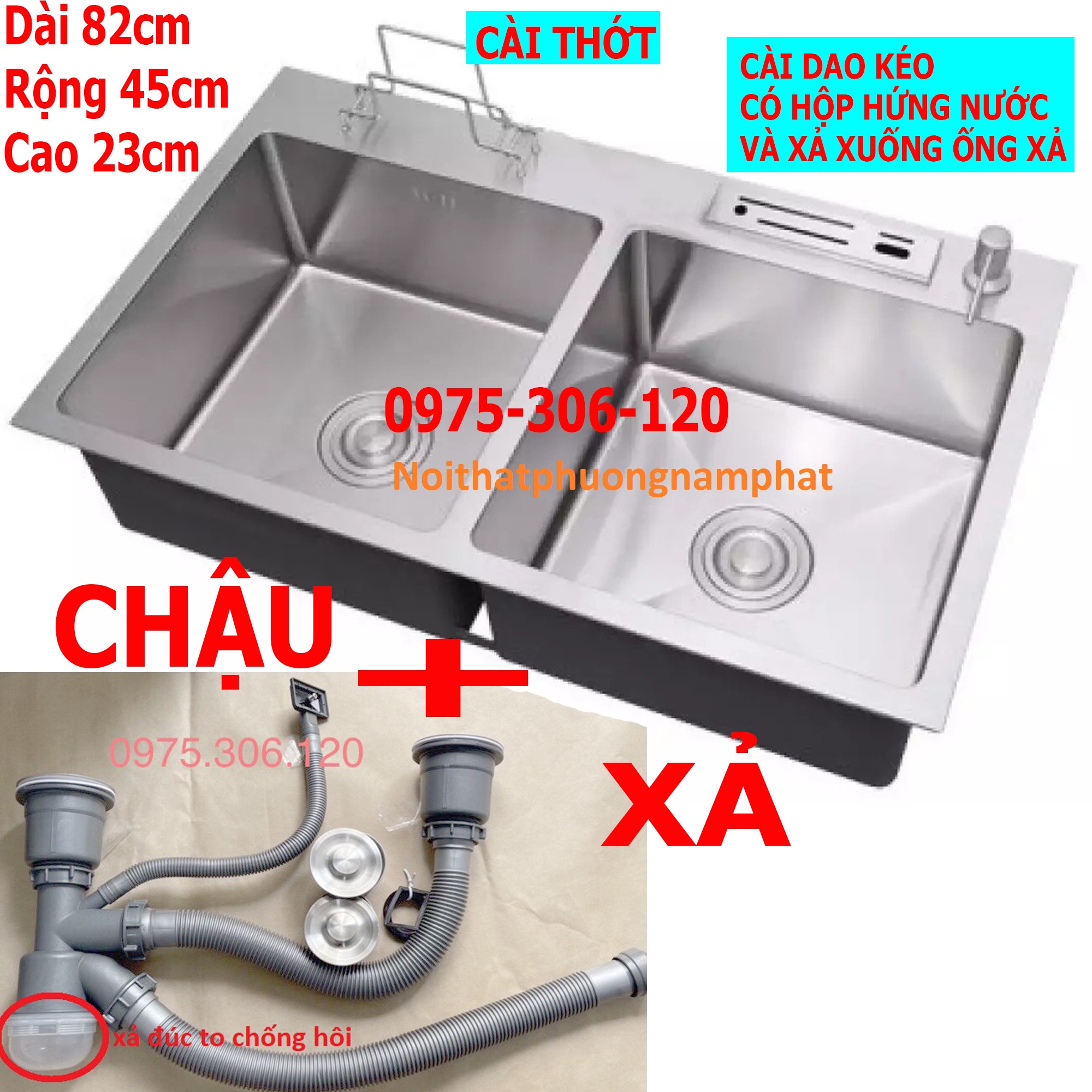 Chậu rửa chén bát inox sus 304 n16 8245 na.grand và xả chậu thoát nước