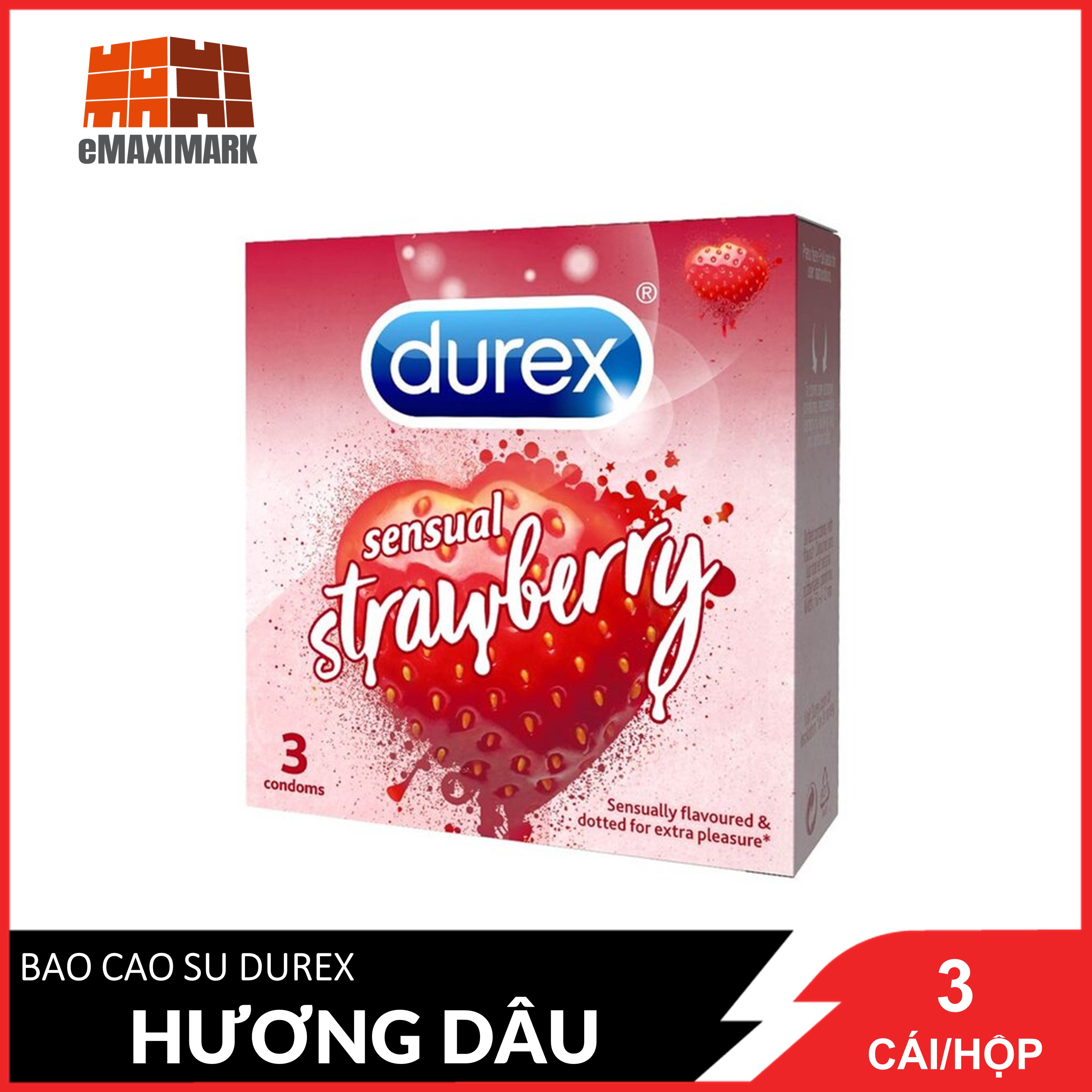 Bao Cao Su Durex Hương Sensual Strawberry Hộp 3 Cái