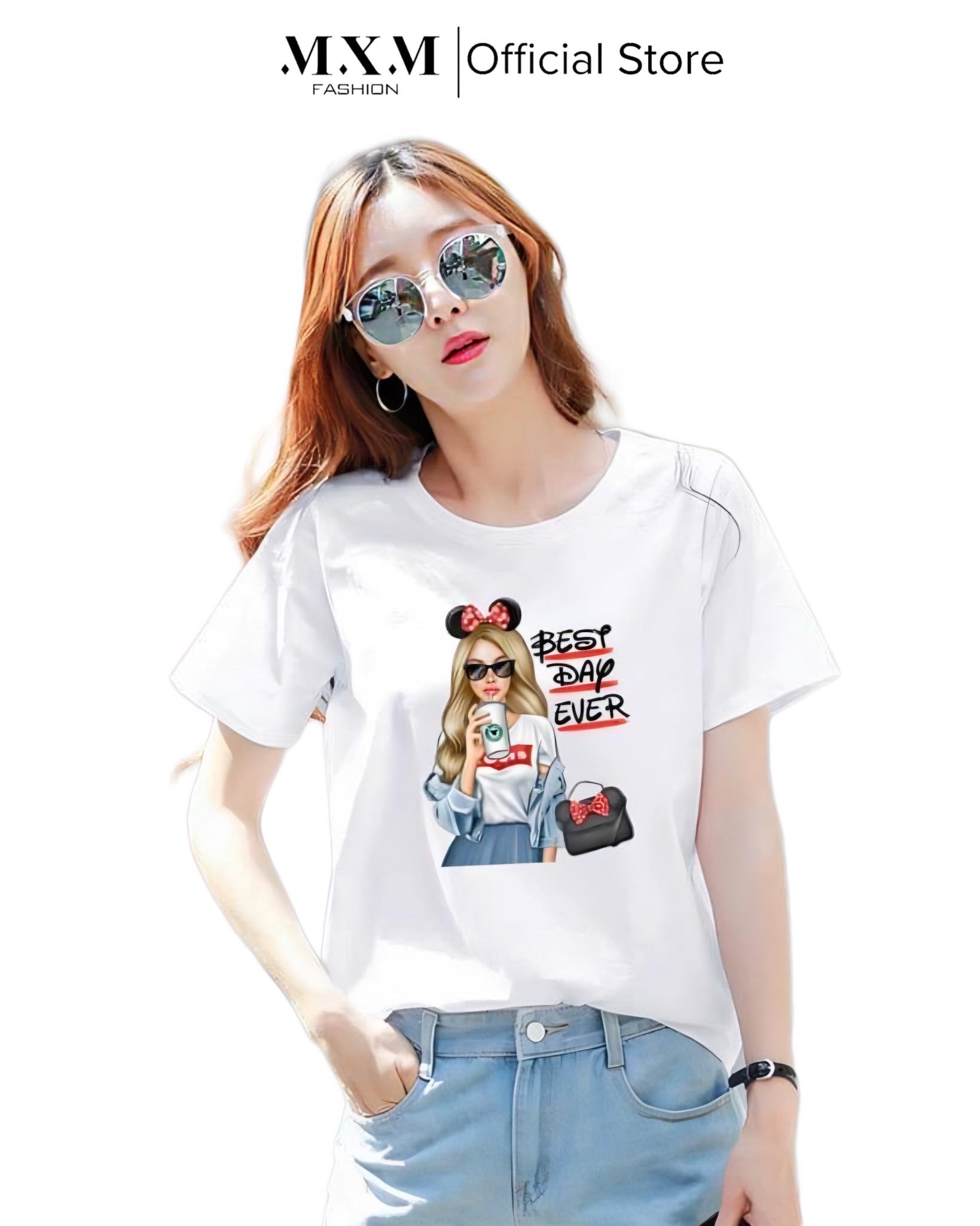 Áo thun nữ cổ tròn form rộng in hình cô gái thun cotton 4 chiều phong cách Hàn Quốc từ 40-60kg