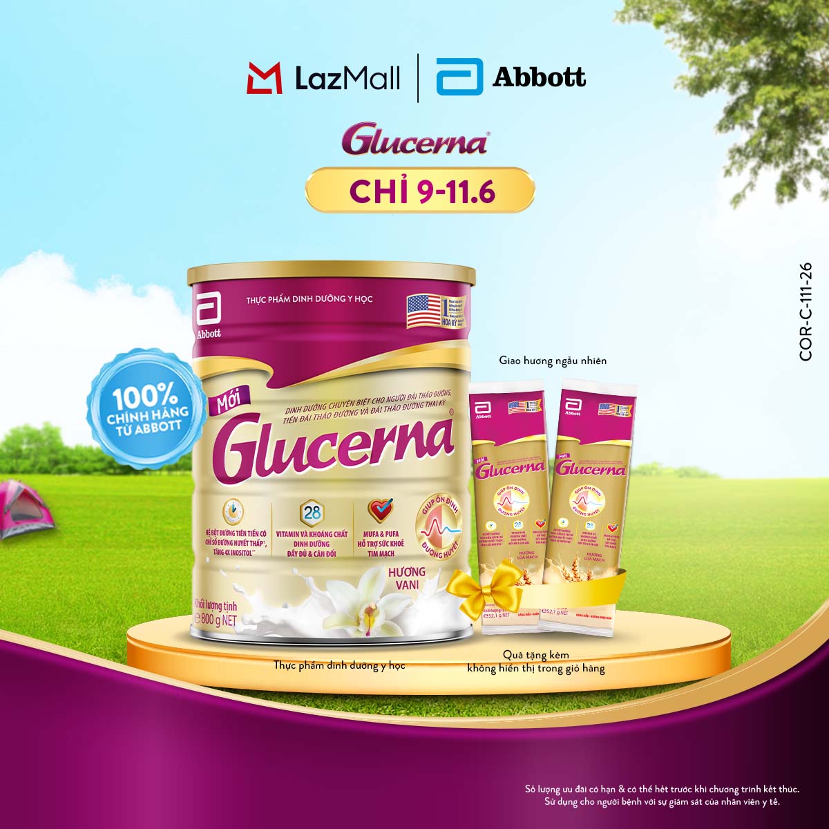 [CHỈ 09-11.06 GIÁ TỐT MUA NGAY-SLCH] [Tặng 2 gói dùng thử] Sữa bột Glucerna hương vani 800g (Bao bì thay đổi theo từng đợt nhập hàng)