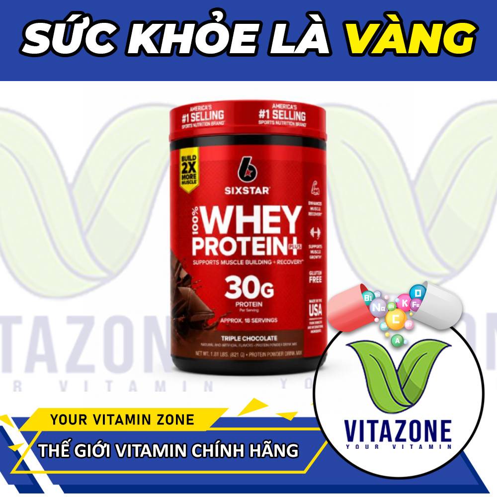 Sữa Whey Sixstar 100% Protein Plus (830g) - Hỗ trợ tăng cơ nạc, phục hồi thể lực, thay thế bữa ăn giàu dinh dưỡng