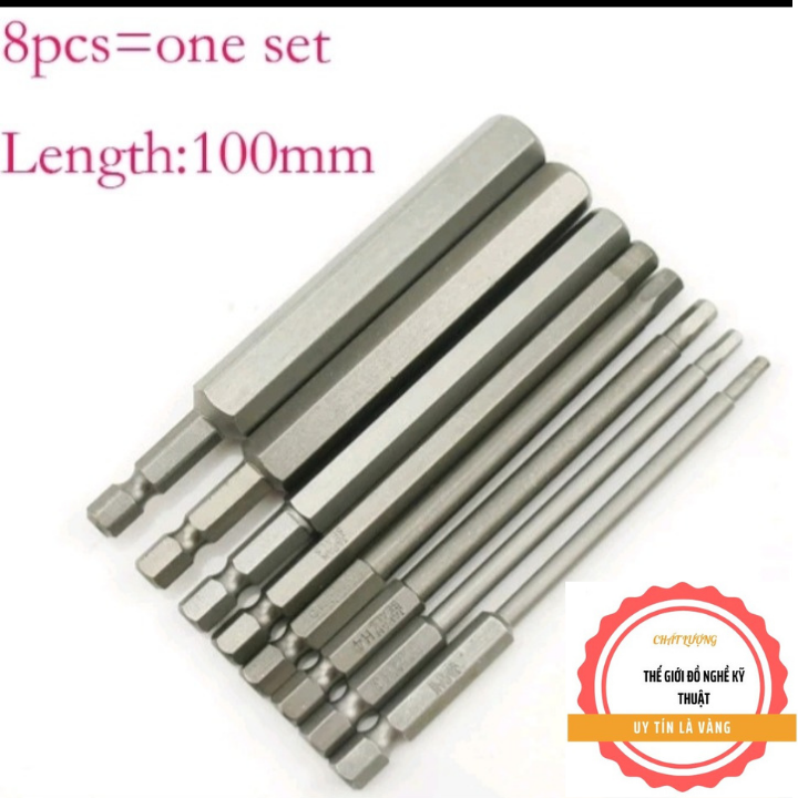 Bộ 8 đầu lục giác dài 100mm dành cho khoan pin, điện