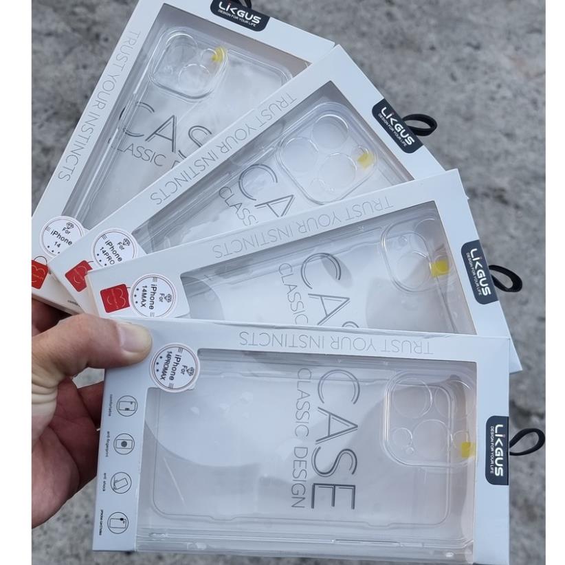 Ốp lưng Likgus trong suốt bảo vệ camera iPhone 14, 14 Pro, 14 Plus, 14 Pro Max chống sốc không ố màu