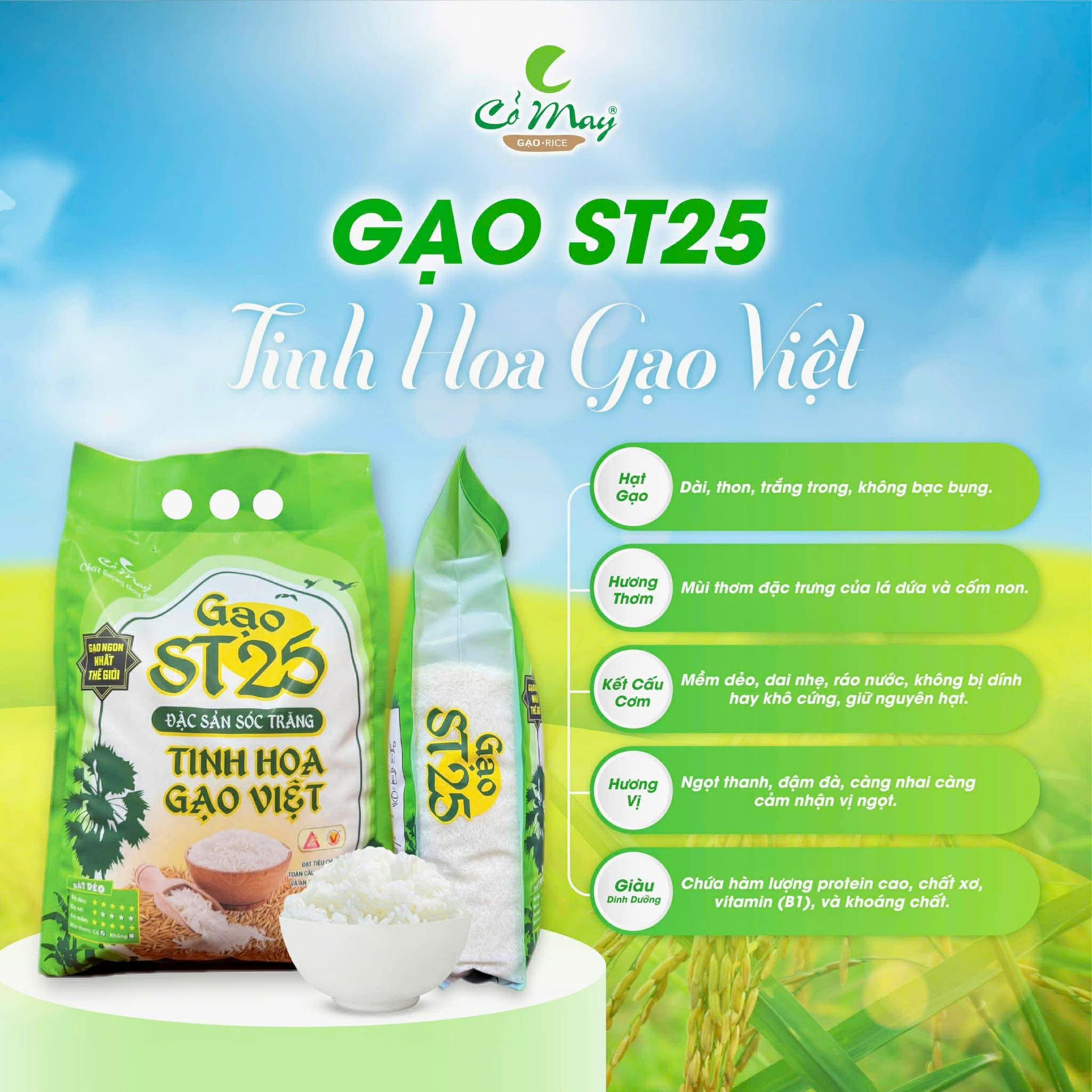 10KG Gạo ST25 Sóc Trăng Thơm Ngon Dẻo Hạt Dài Miễn Phí Ship