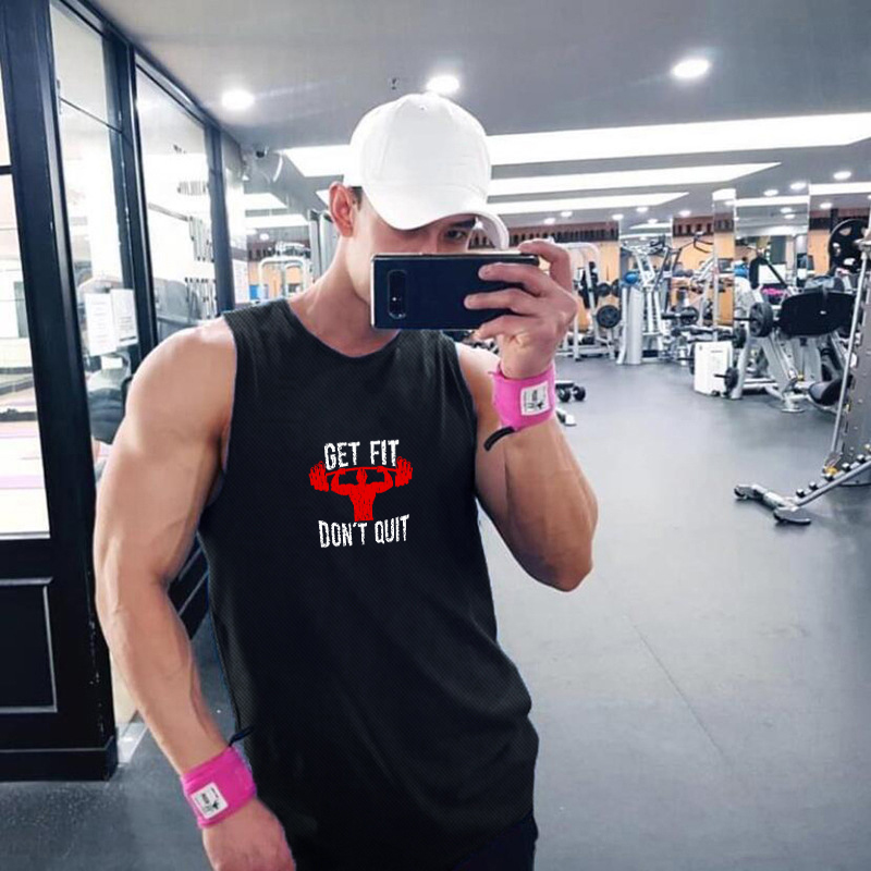 Áo Thể Thao Nam Tập Gym Get Fit Don't Quit - Chất Liệu Thun Lỗ Kim Cao Cấp SZone SA106, Áo Sát Nách Gym