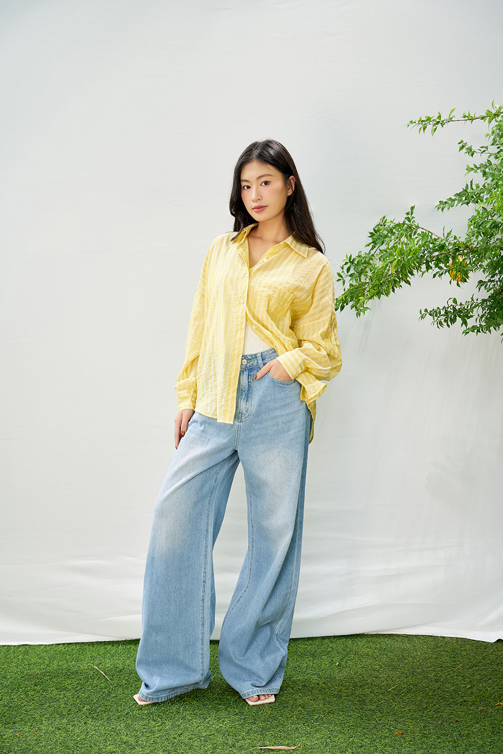 DOTTIE - Áo sơ mi kẻ sọc vải mỏng - T0730