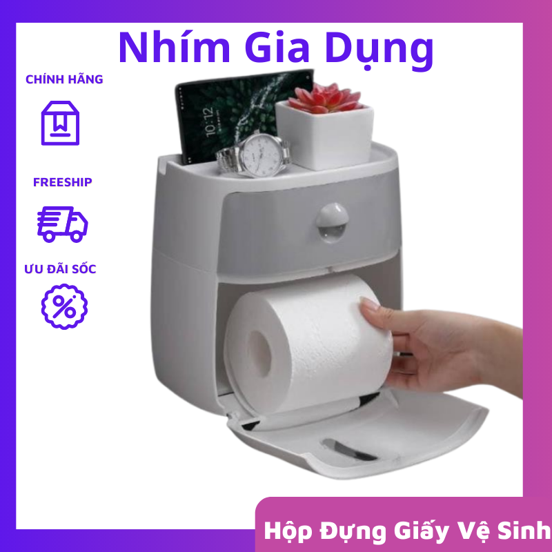 Hộp đựng giấy vệ sinh ecoco 2 tầng có ngăn kéo tiện dụng - thiết kế sang trọng