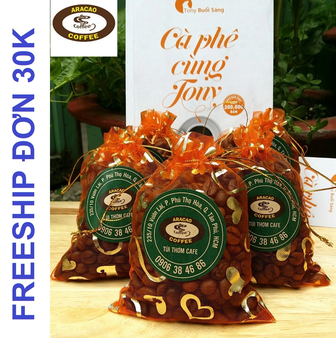 [HCM][Túi voan 50g] Túi thơm cafe túi thơm khử mùi ARACAO COFFEE 100% hạt cà phê nguyên chất  rang mộc