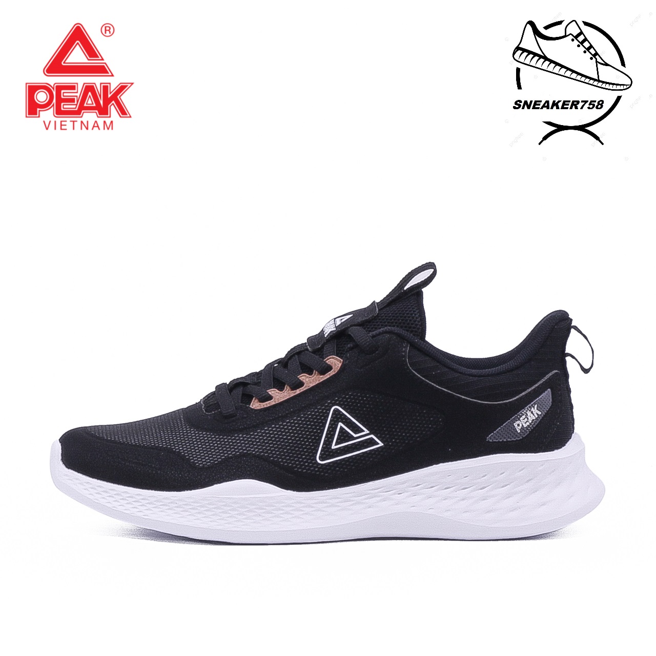Giày chạy bộ nữ thoáng khí peak running e223098h – màu trắng đen