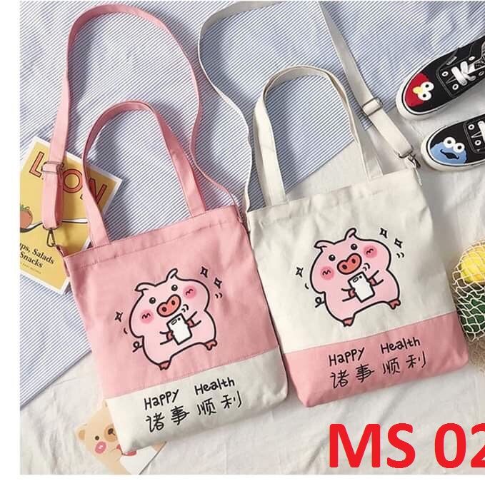 Túi tote chú lợn hồng đáng yêu ms02