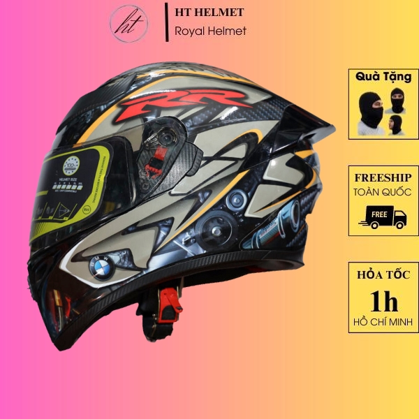 Mũ fullface royal m138b 1 kính lên tem bmw xám