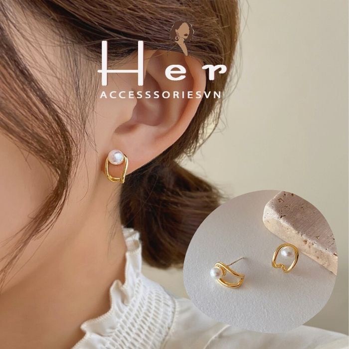 Khuyên tai. hoa tai hình bầu dục ôm tai Vintage, Her Accessories | H15