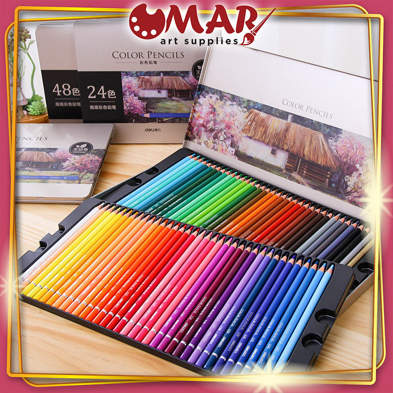Chì Màu Khô Hộp Thiếc DELI 24/36/48 Màu - Tuân thủ tiêu chuẩn an toàn châu Âu EN71, không chứa chất độc gây hại cho sức khỏe