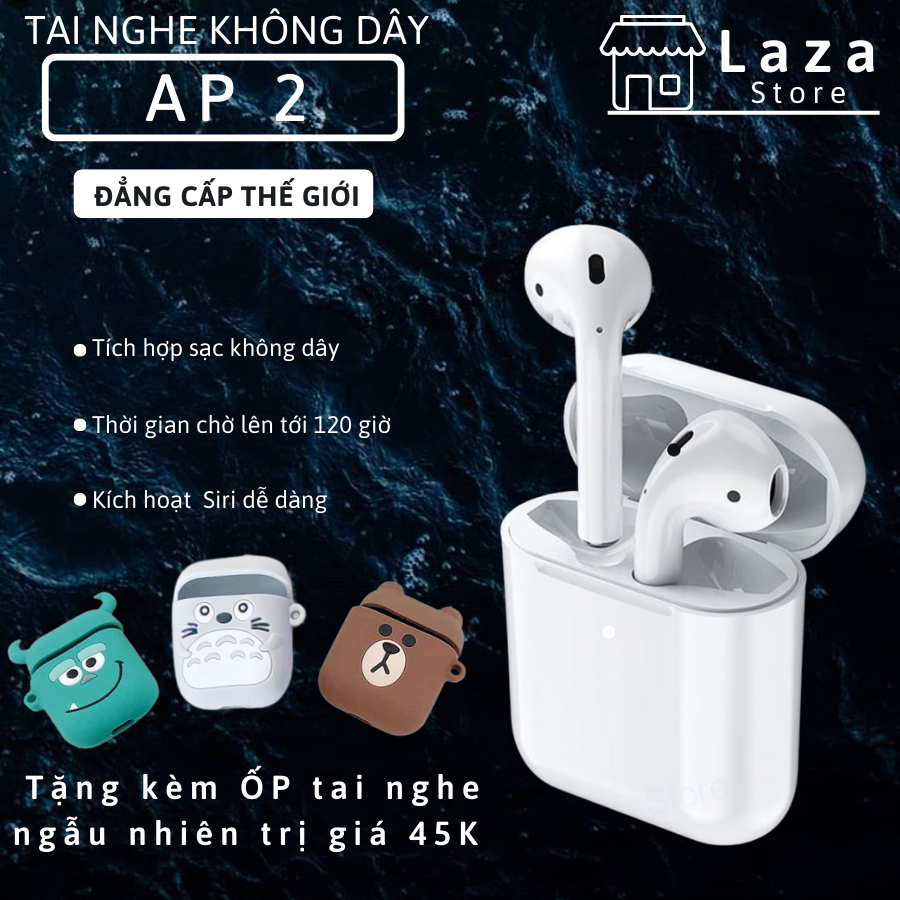 Tai nghe bluetooth không dây ap 2, phiên bản nâng cấp pin trâu nghe hay hỗ trợ mọi dòng máy, tai nghe bluetooth không dây nhét tai âm thanh hd , bảo hành 6 tháng.