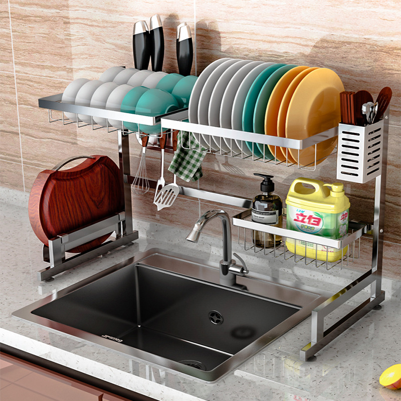 Kệ để chén bát trên chậu rửa 1 hố Inox 304 dày - kệ để chén bát 65cm inox cao cấp-