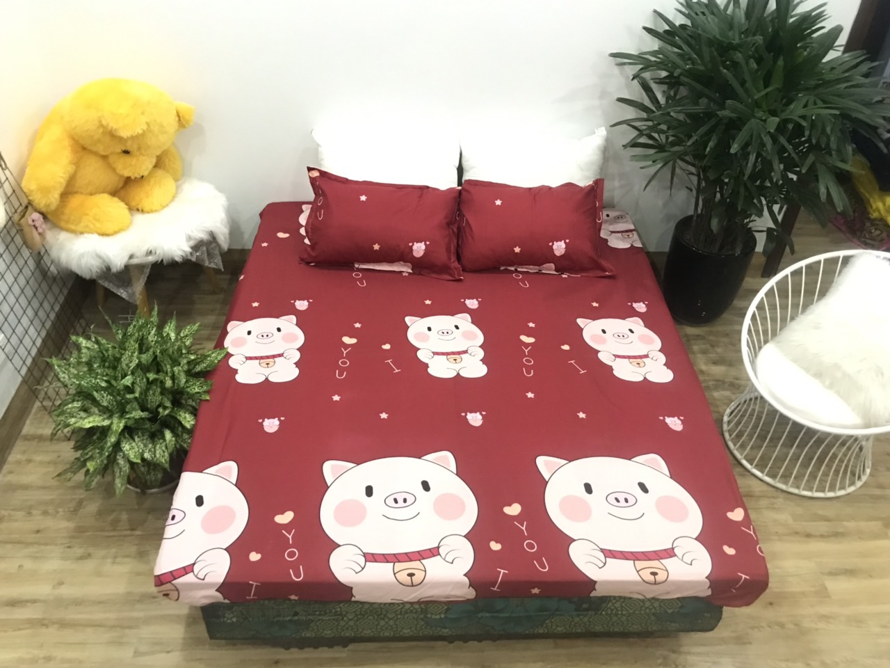 Set ga gối mẫu lợn đỏ p7