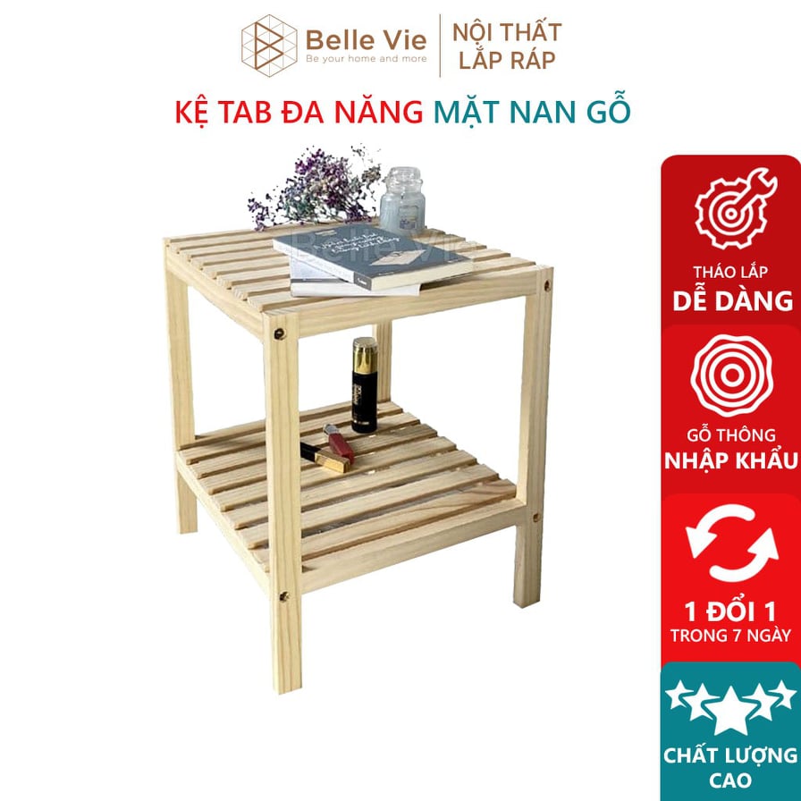 Kệ Đầu Giường Khung Gỗ Mặt Nan 2 Tầng BELLEVIE Kệ Gỗ Đa Năng Để Đầu Giường