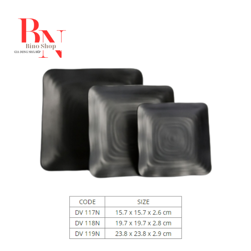 [HCM]Đĩa Nhựa Vuông  Melamine Đen Nhám 19.7cm