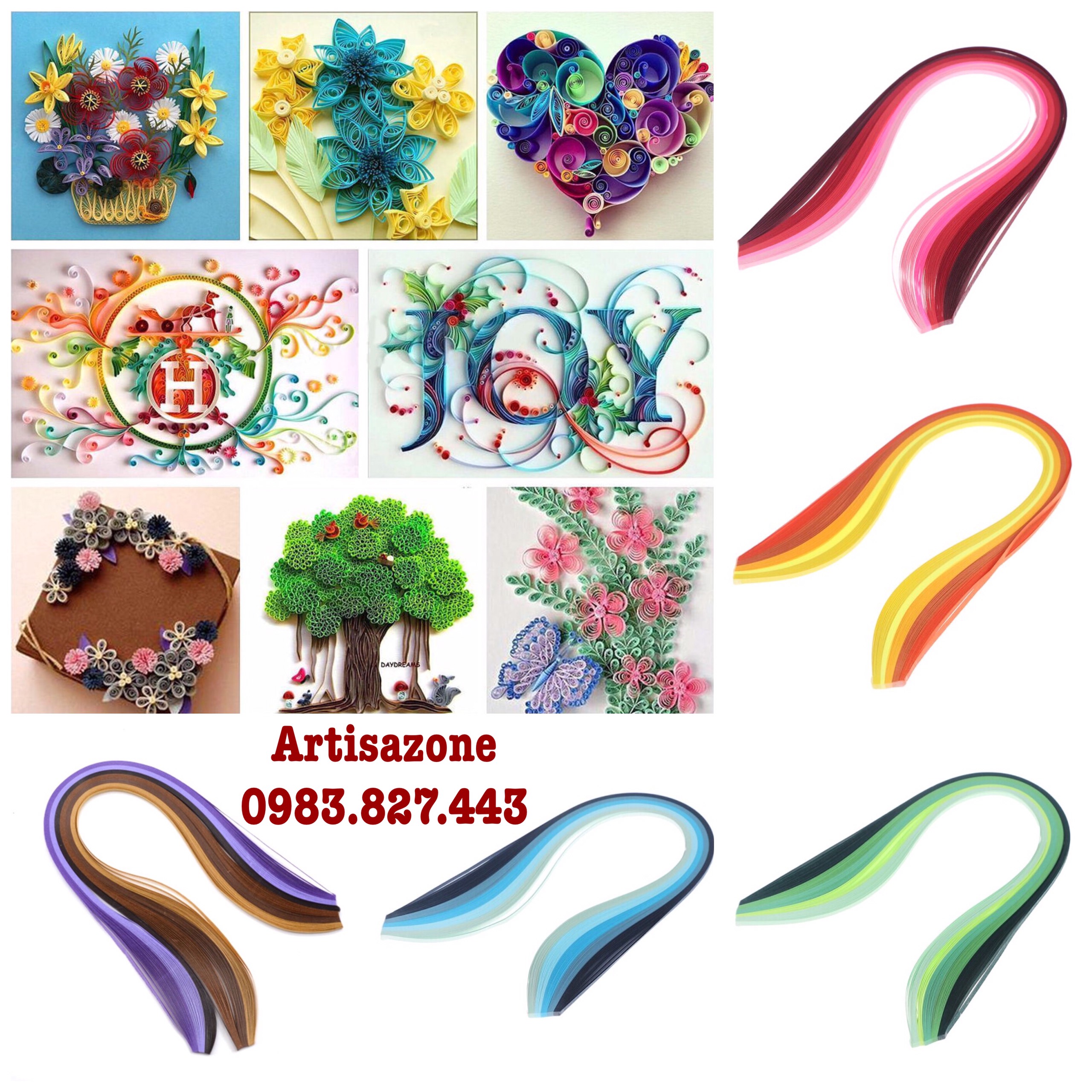 Giấy quilling phối tông màu - Kích thước: 3mm x 390mm