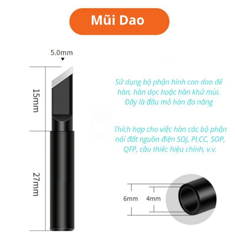 Bộ 5 mũi hàn dao đen cho mỏ hàn 936-900m-t-k