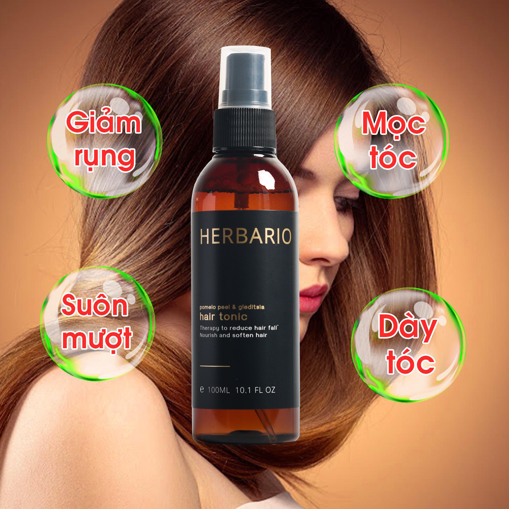 Bộ 2 Chai xịt dưỡng tóc Vỏ Bưởi và Bồ Kết Herbario (100ml x 2) giảm gãy rụng, kích thích mọc tóc