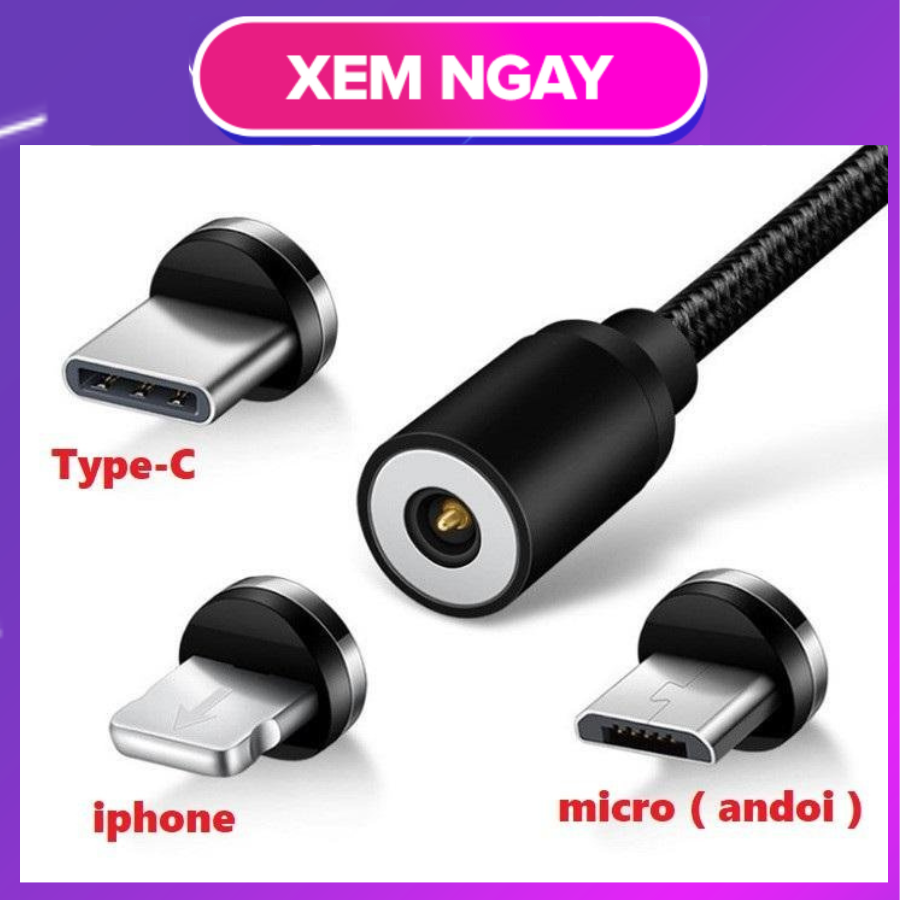 Sạc nam châm 3 đầu samsung/iphone/type c dây bọc dù siêu tiện lợi