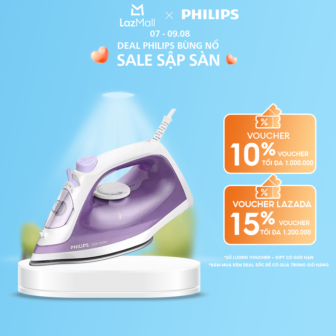 Bàn Ủi Philips DST1040/30 - Công Suất 2000W - Hơi Phun Tăng Cường 90G/Phút - Ngăn Chứa Nước 250ML - Mặt Đế Chống Dính - Hàng Phân Phối Chính Hãng