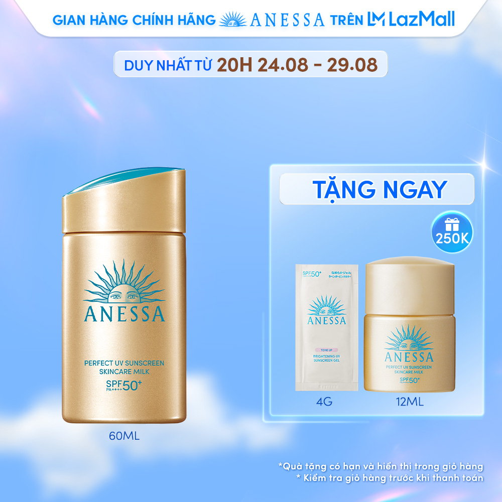 [20h 24.8 - 29.8 | QUÀ 250K] Kem chống nắng dạng sữa dưỡng da bảo vệ hoàn hảo Anessa Perfect UV Skincare Milk SPF 50+ PA++++ 60ml