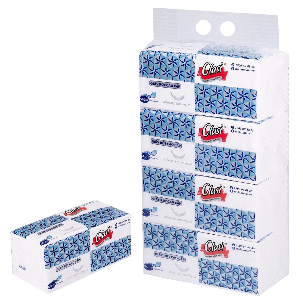 Khăn giấy rút cao cấp Clasi , rút kim cương dài 3 lớp 540 tờ