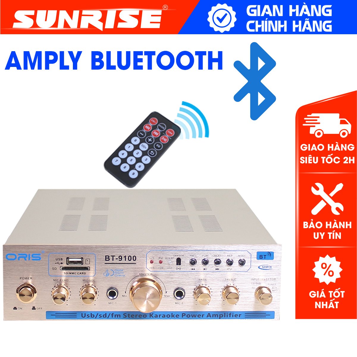 Amply karaoke Bluetooth chính hãng Oris BT-9100, bộ khếch đại âm thanh cho dàn karaoke gia đình chất lượng cao