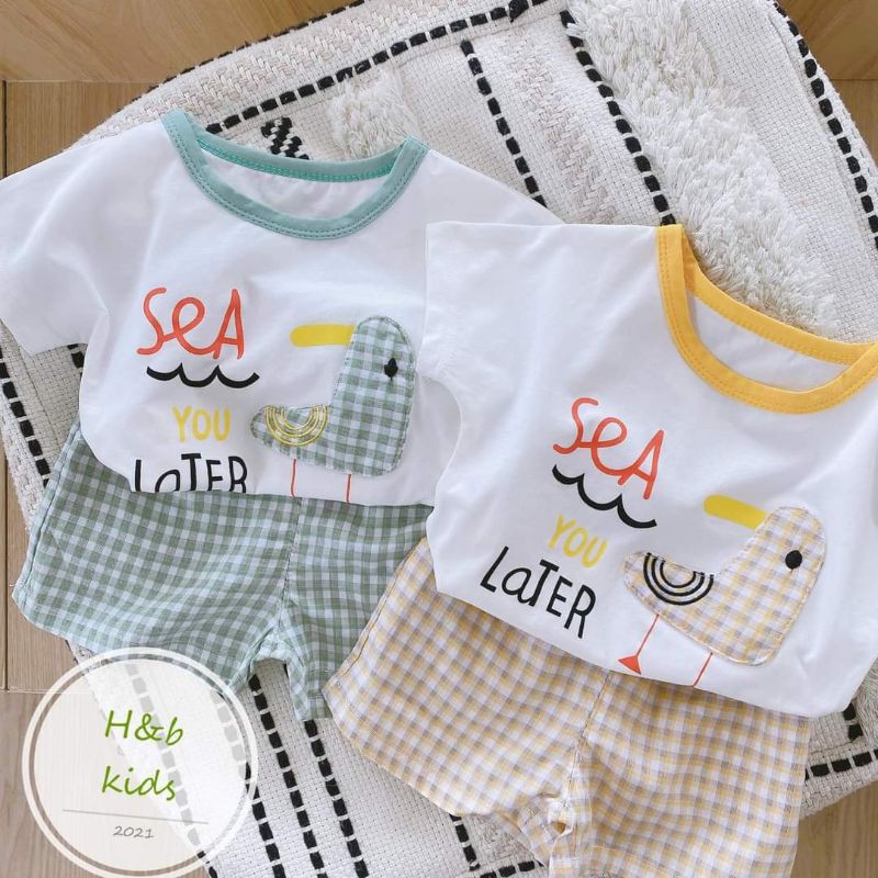 Bộ đồ mặc nhà bé gái set đồ bộ cho bé hình con gà nghộ nghĩnh chất cotton mềm mại mặc mát mẻ size từ 6-18kg