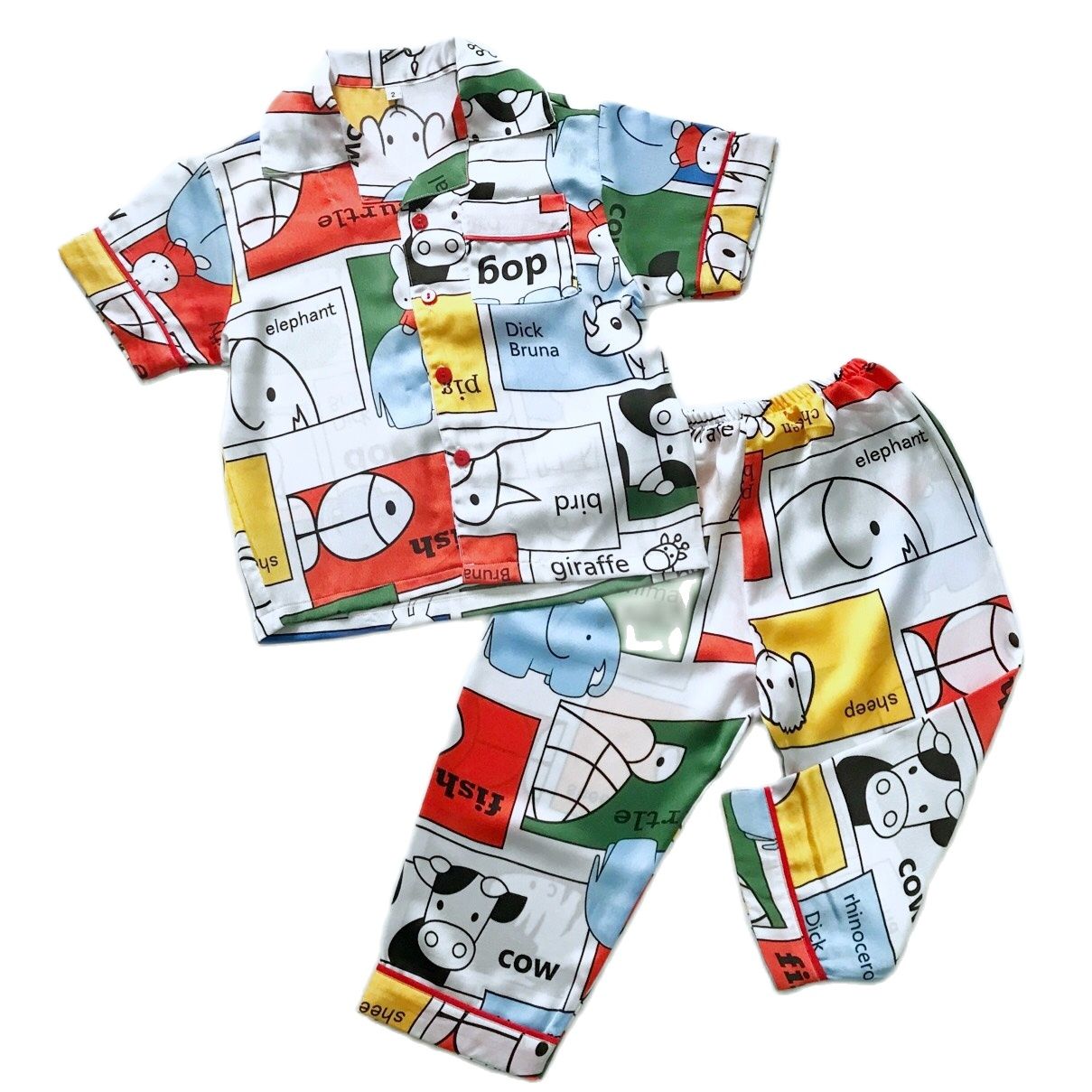 Pijama tay ngắn cho bé trai bé gái vải Lụa Satin hình Thú ngộ nghĩnh size 10-20kg cho bé 1-5 tuổi