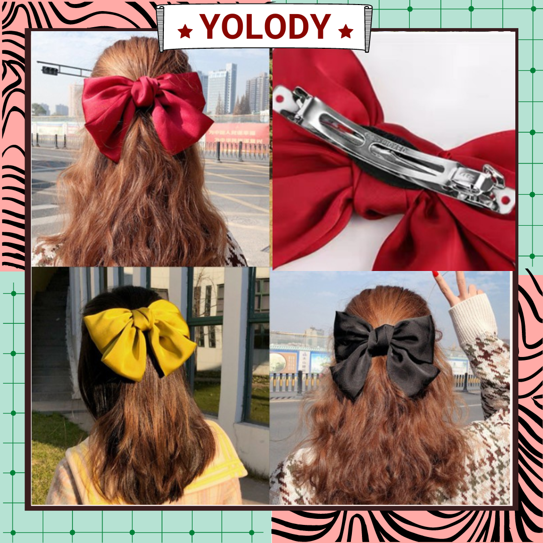 Kẹp tóc nơ vải to lụa satin Yolody cặp tóc nơ tiểu thư cực xinh