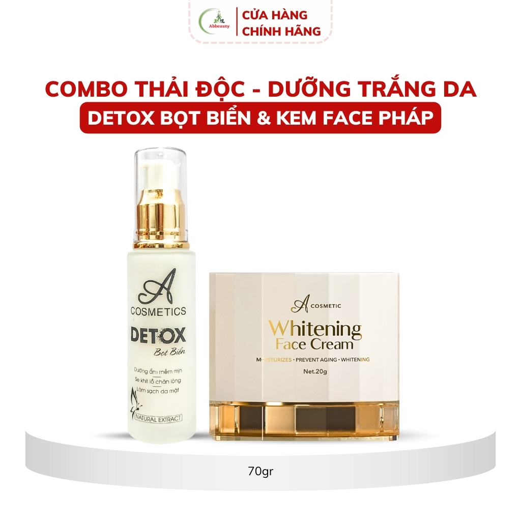 Combo dưỡng trắng da mặt, thải độc da, giảm mụn Mềm acosmetics, kem face pháp, detox bọt biển 70g