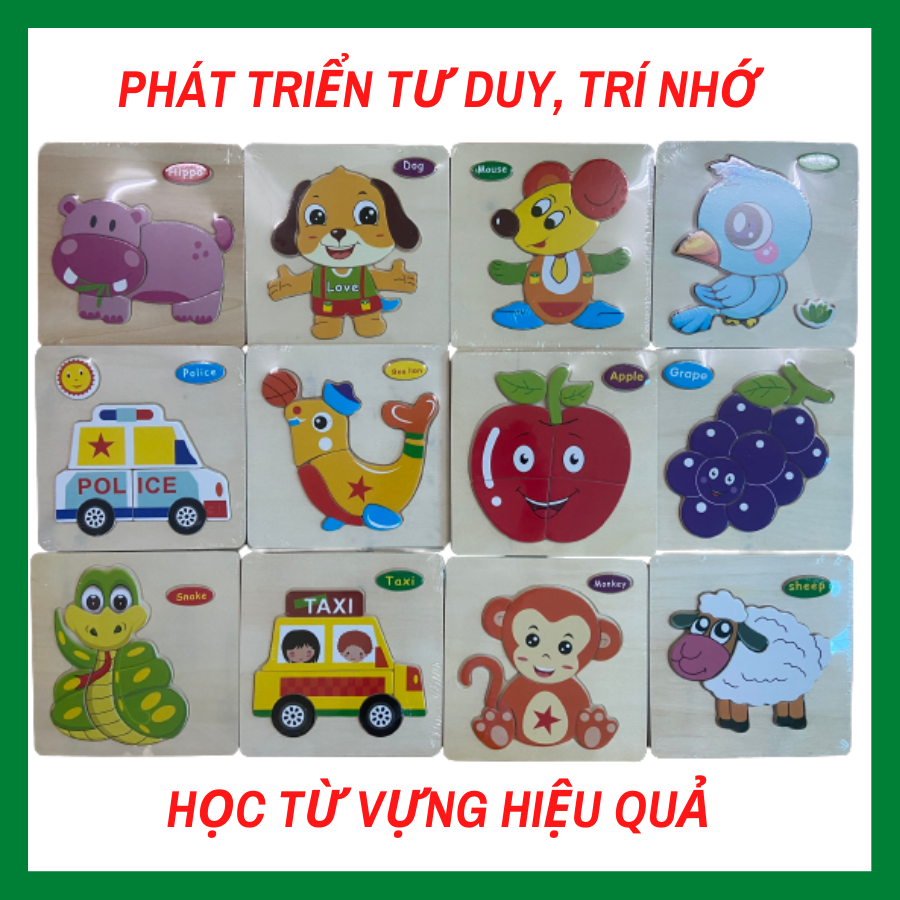 Bộ tranh ghép gỗ 3d cho bé, đồ chơi xếp hình cho bé