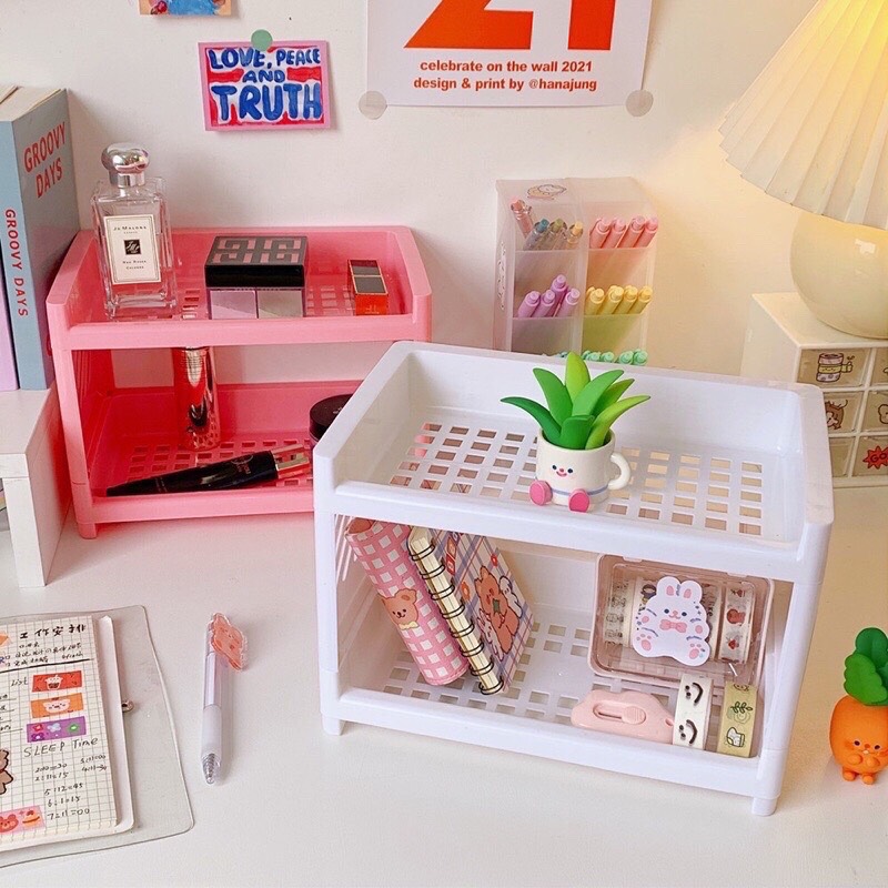 Kệ nhựa mini , giá để đồ 2 tầng làm decor , đựng đồ đa năng xinh xắn Kệ Nhựa Mini 2 Tầng Mini Đựng Đồ Đa Năng Siêu Xinh