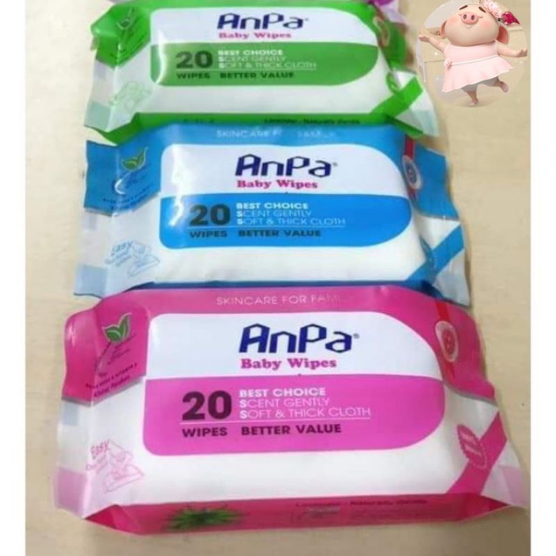 Pack of 10 Anpa Wet Wipes, Small Pack of 20 Pieces
