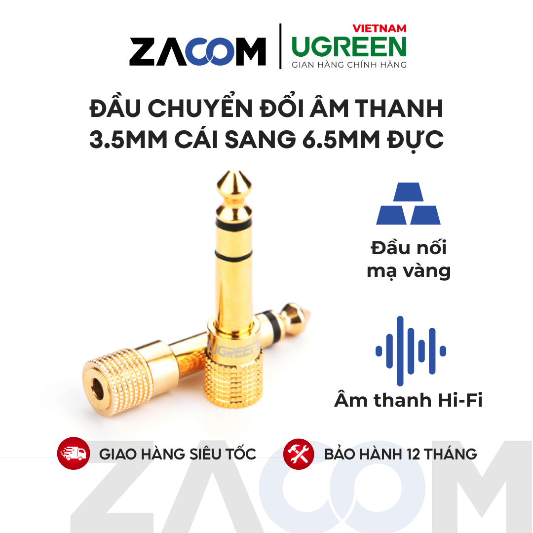 Đầu chuyển đổi âm thanh từ cổng av 3.5mm cái sang cổng 6.5mm đực ugreen 20503