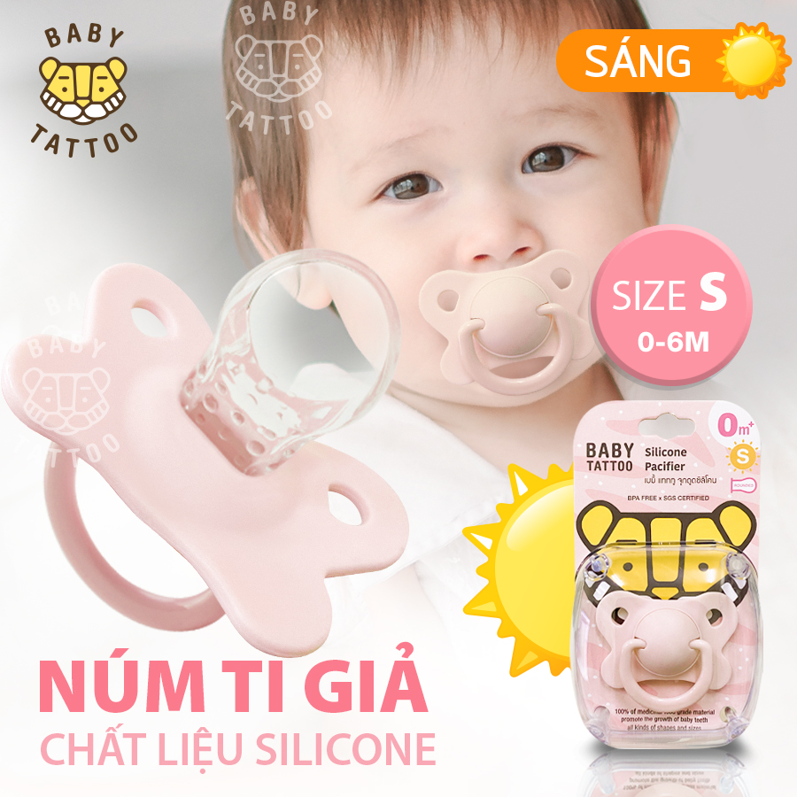 Ti giả, Ti ngậm Silicone (đầu tròn- đầu dẹp), đầu ti thoáng khí cho bé sơ sinh từ 0-18 tháng tuổi BABY TATTOO