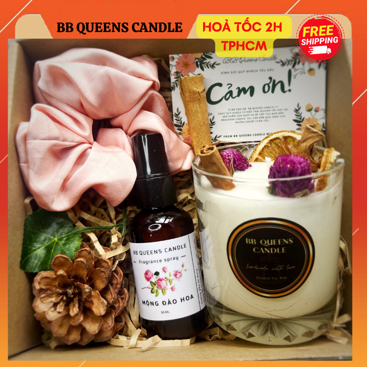 Hộp quà nến thơm trang trí hoa khô 180gr _ bb queens candle